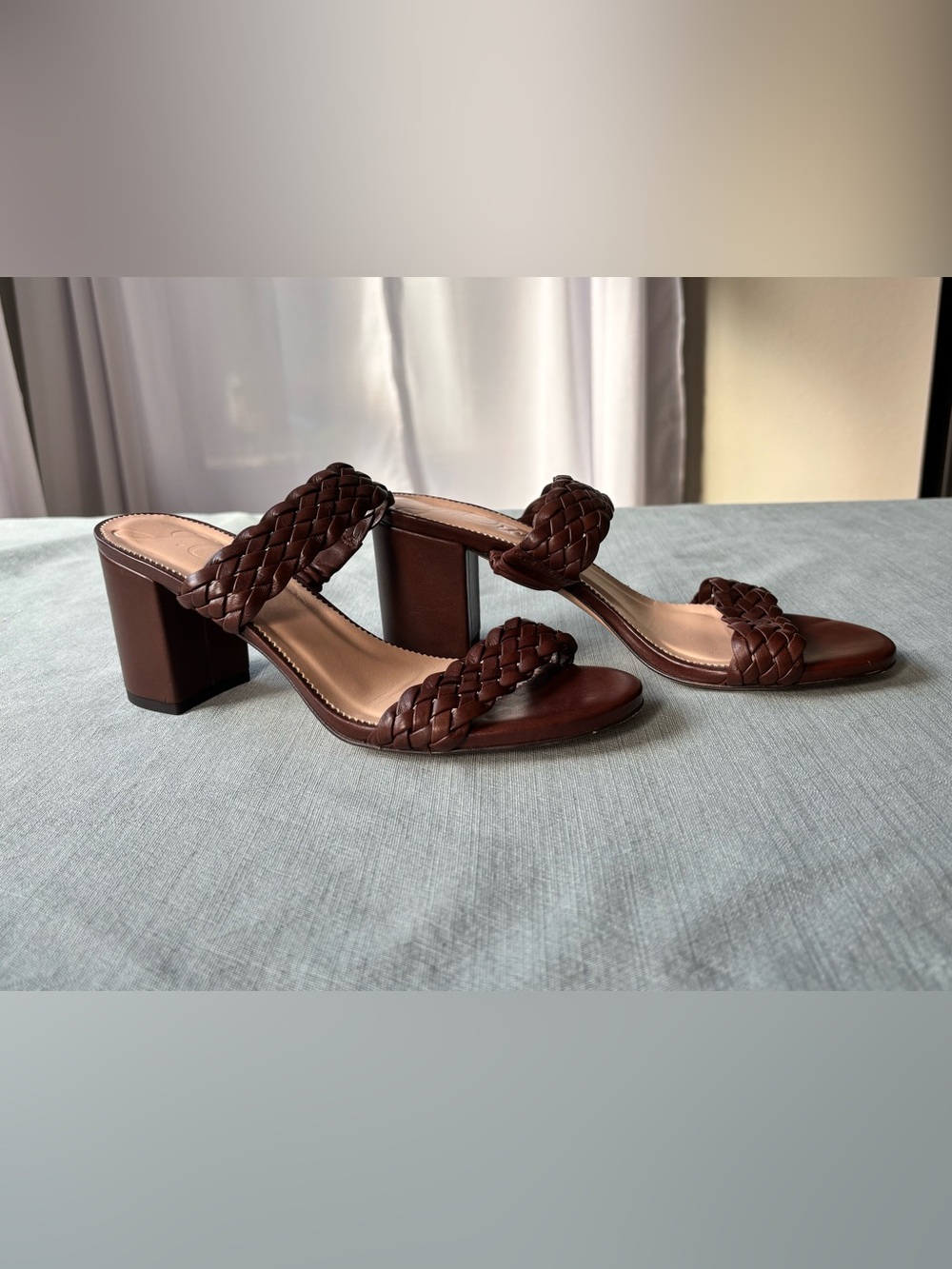 J. Crew Brown Braided Double-Strap Block Heel Sandals 8.5
